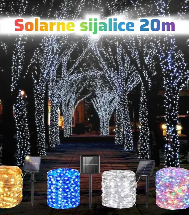 solarne sijalice 20m sve boje savitljive žice za dekoraciju dvorišta euroshop