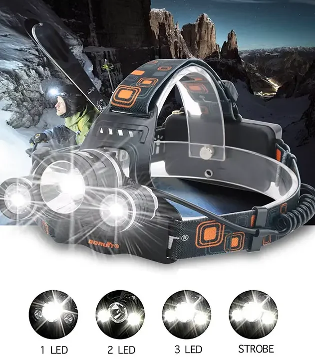 baterijska led lampa za glavu sa 3 svetla euroshop