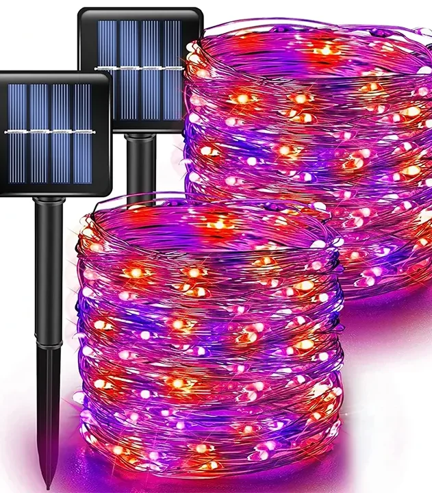 Duotonske ljubičasto-narandžaste lampice, duo led solar niz za terase i dvorišta, fleksibilna dekor rasveta sa nežnim sjajem.