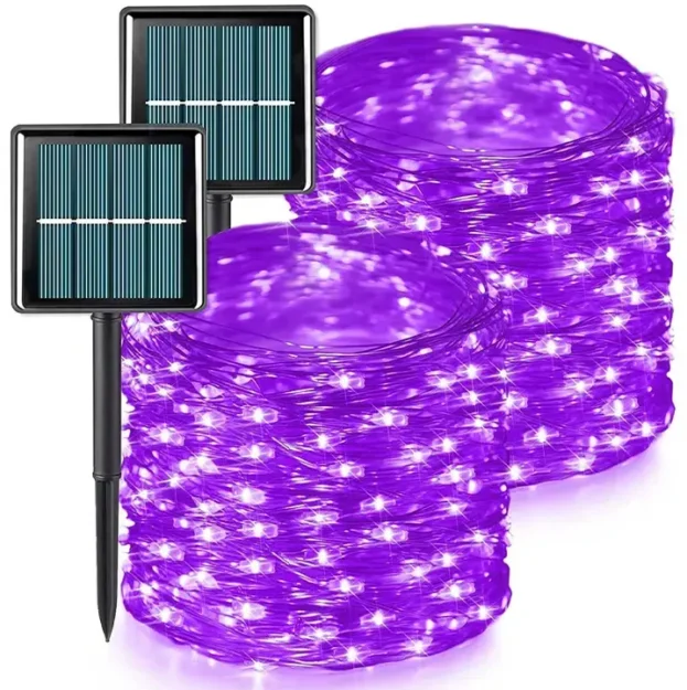 Ljubičaste solarne lampice 10m duž pergole; meko svetlo, memorija osam režima svetla za stalno isti ugođaj