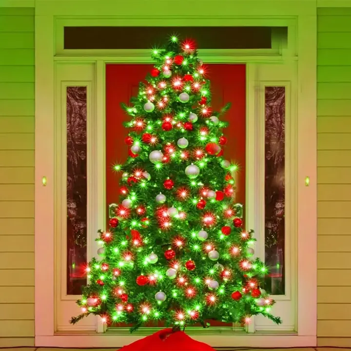 Solarne sijalice zelena i crvena 30m sa 300 LED lampica; dug dekor za ograde, pergole i krovne ivice, automatsko paljenje u sumrak