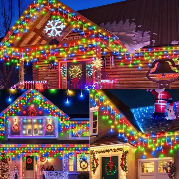 Solarni niz u više boja sa icicle padovima pruža dinamičan svetlosni efekat
