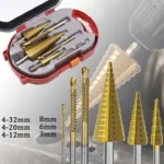 Stepenasti boreri za metal u radu; čisti rez bez srhova i širok opseg prečnika rupa uz stabilnu kontrolu