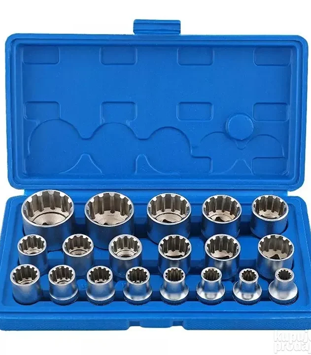 Univerzalni set gedora 1/2 u koferu; nasadni ključevi hex spline raspoređeni jasno, gedore 8 do 32mm spremne za servis