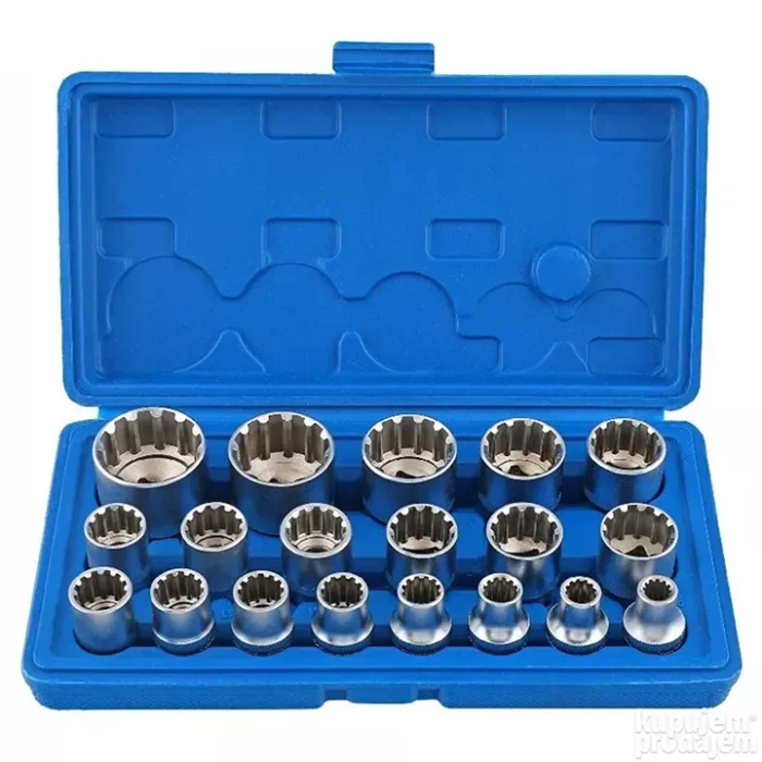 Univerzalni set gedora 1/2 u koferu; nasadni ključevi hex spline raspoređeni jasno, gedore 8 do 32mm spremne za servis