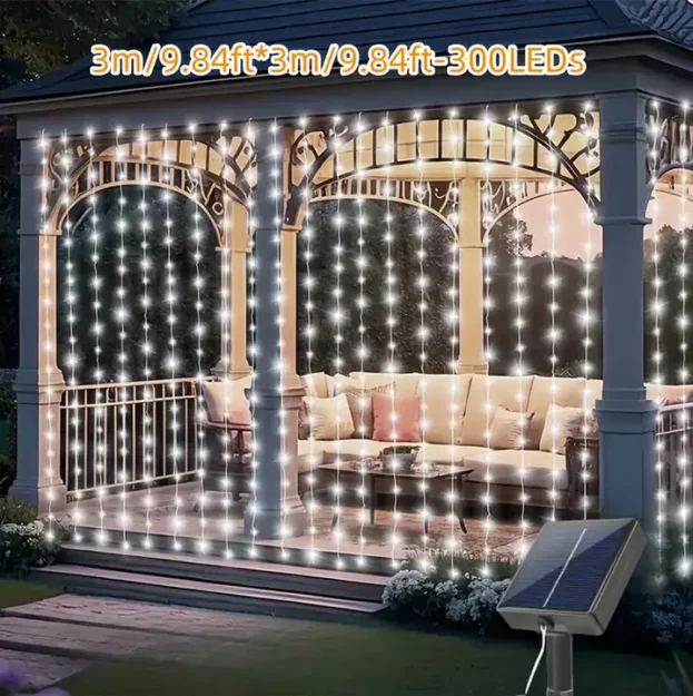 Solarne sijalice bele zavesa 3x3m sa 300 LED sijalica stvaraju čaroban ambijent
