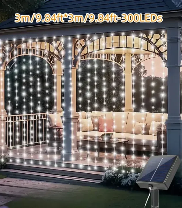 Solarne sijalice bele zavesa 3x3m sa 300 LED sijalica stvaraju čaroban ambijent