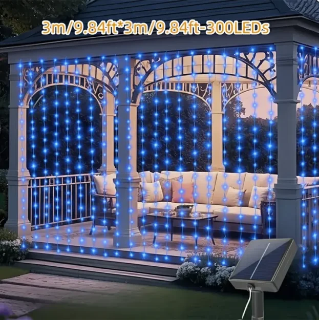 Solarne sijalice plave zavese 3x3m sa 300 LED sijalica stvaraju mističan ambijent
