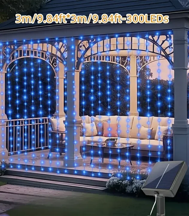 Solarne sijalice plave zavese 3x3m sa 300 LED sijalica stvaraju mističan ambijent