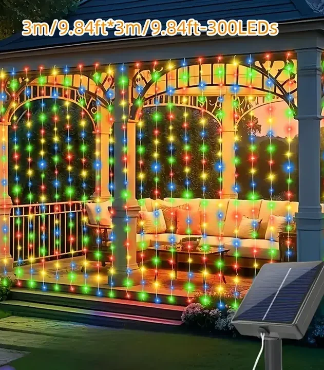 Solarne sijalice šarene zavese 3x3m sa 300 LED sijalica stvaraju veselu atmosferu