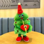 Svetleća muzička jelka sa flautom i zvončićem svira i pleše uz praznične melodije